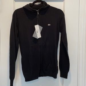 100% Cashmere Lacoste Black Hooded Zip-Up Sweater